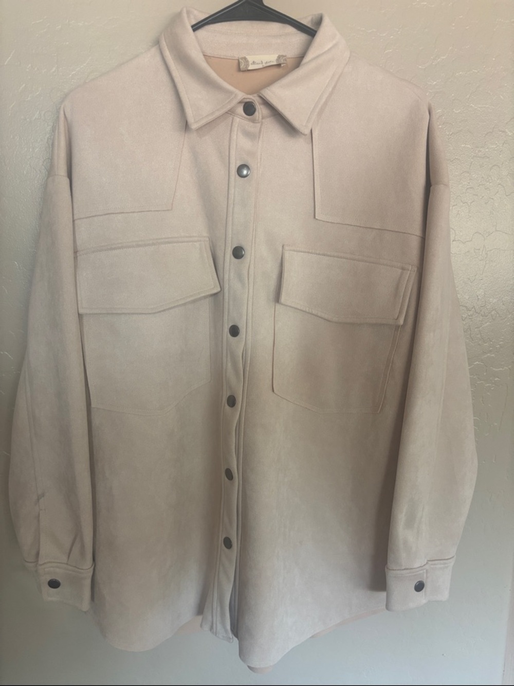 Altar'd State Beige Faux Suede-Look Shirt Jacket